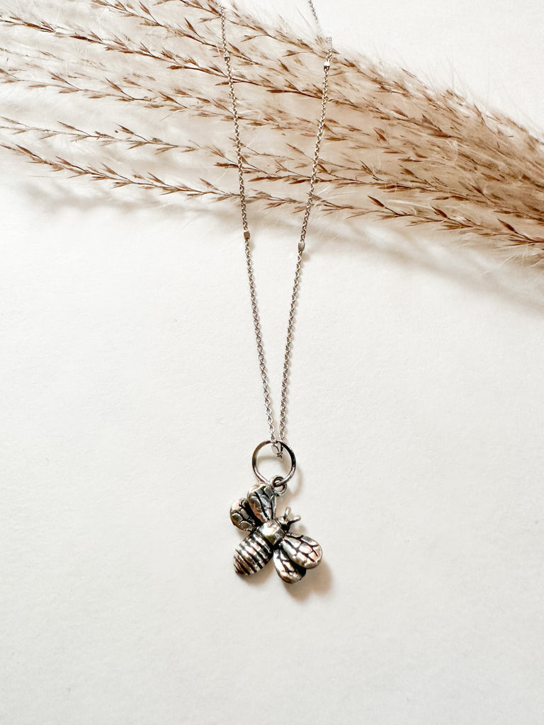 Silver Slanted Bee Necklace