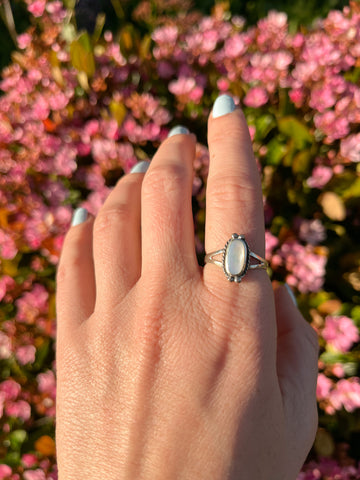Silver Braided Oval Mother of Pearl Ring