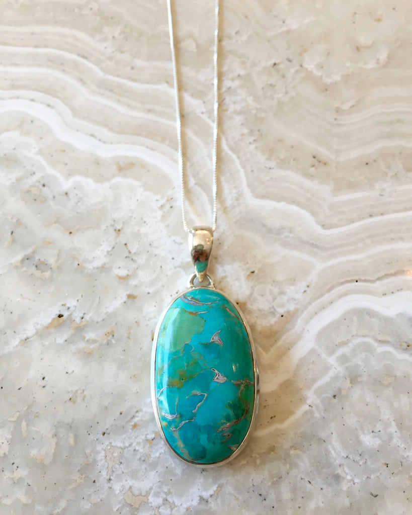 Turquoise and Silver Retrograde Necklace