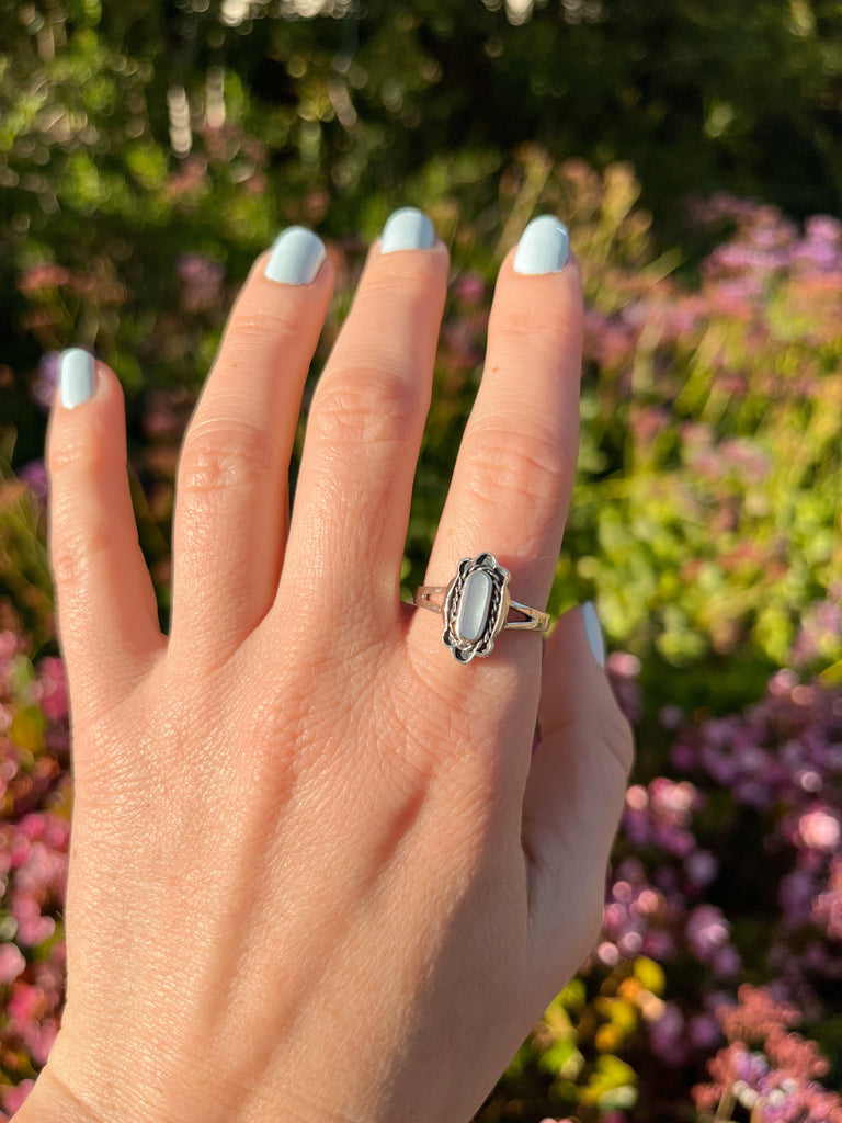 Silver Braided Oval Mother of Pearl Ring