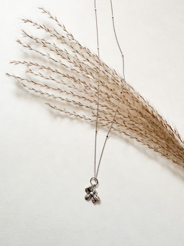 Silver Slanted Bee Necklace