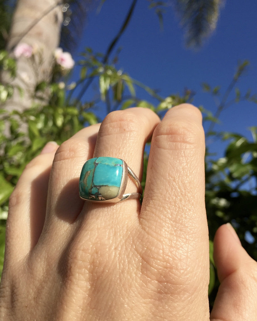 Silver & Turquoise Grateful Ring