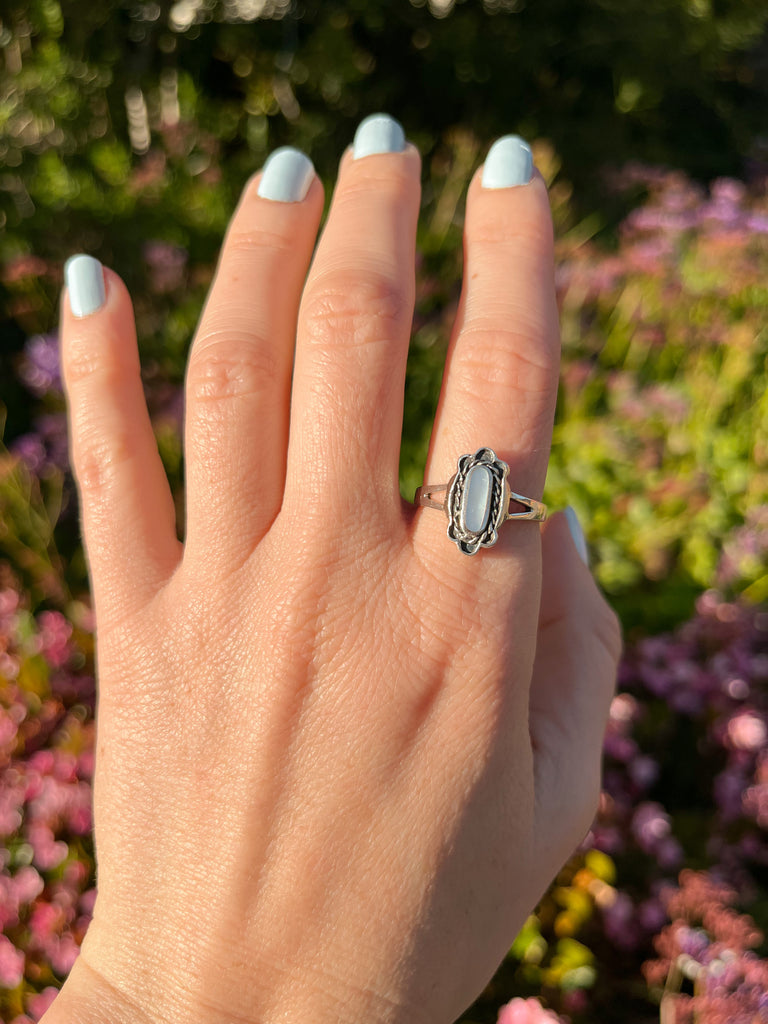 Silver Braided Oval Mother of Pearl Ring