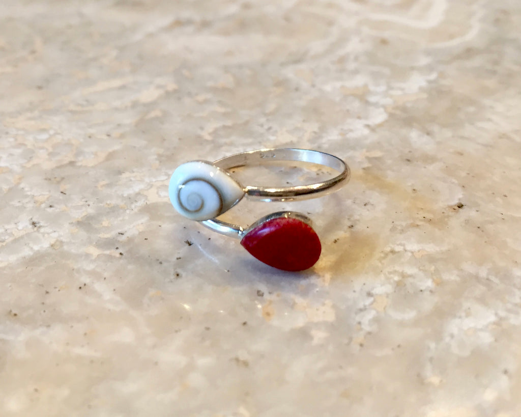 Silver Shell and Stone Ring
