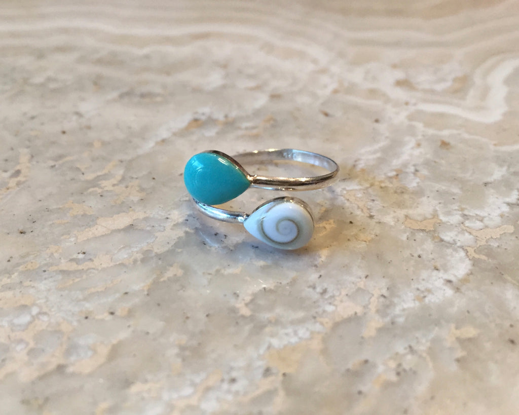Silver Shell and Stone Ring