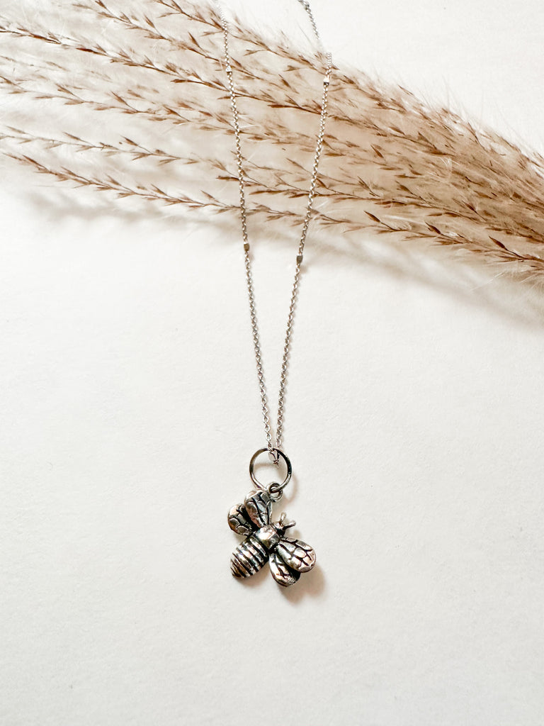 Silver Slanted Bee Necklace